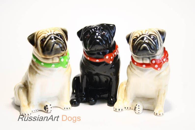 Pug dog ceramic figurine handmade statue Etsy
