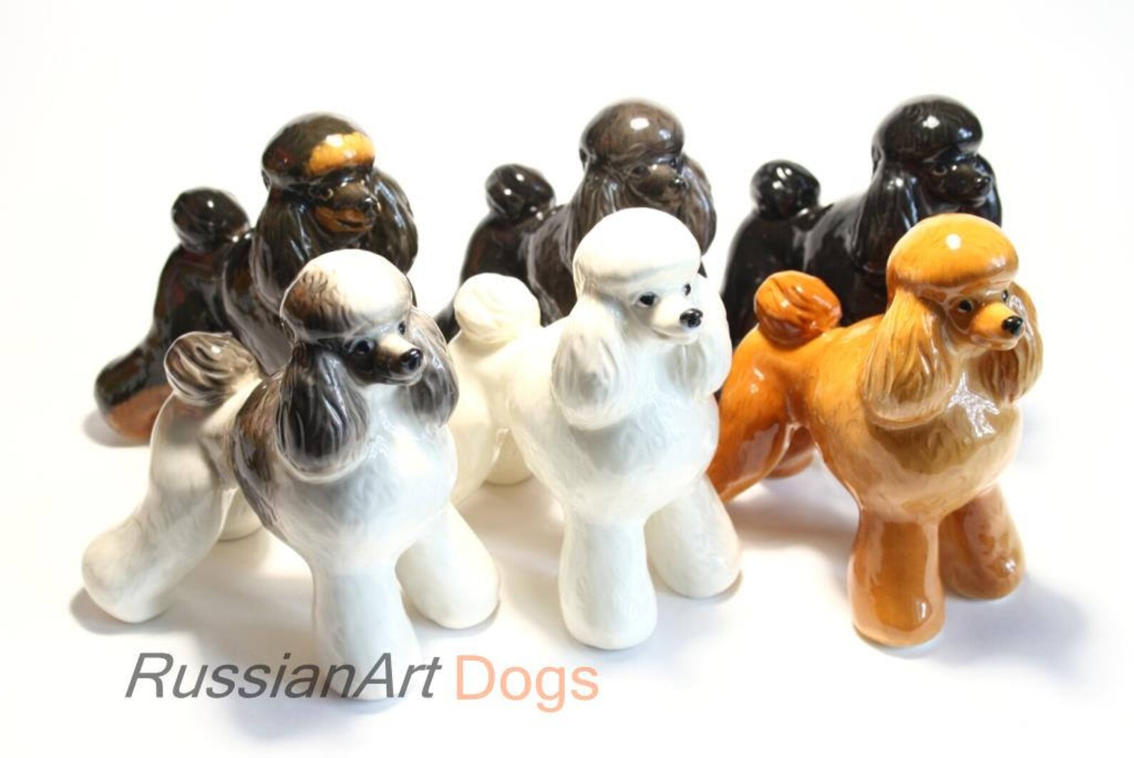 Poodle black apricot white gray dog porcelain figurine Etsy