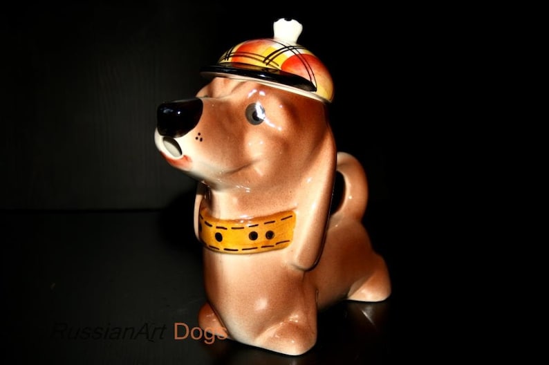 Teapot Dachshund dog porcelain figurine handmade statue