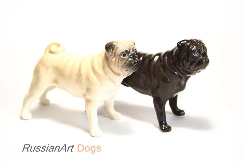 PUG dog porcelain figurine handmade statuette Etsy