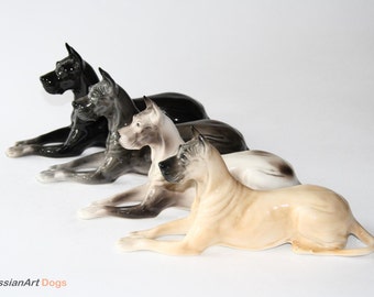 Great Dane dog porcelain figurine handmade statuette