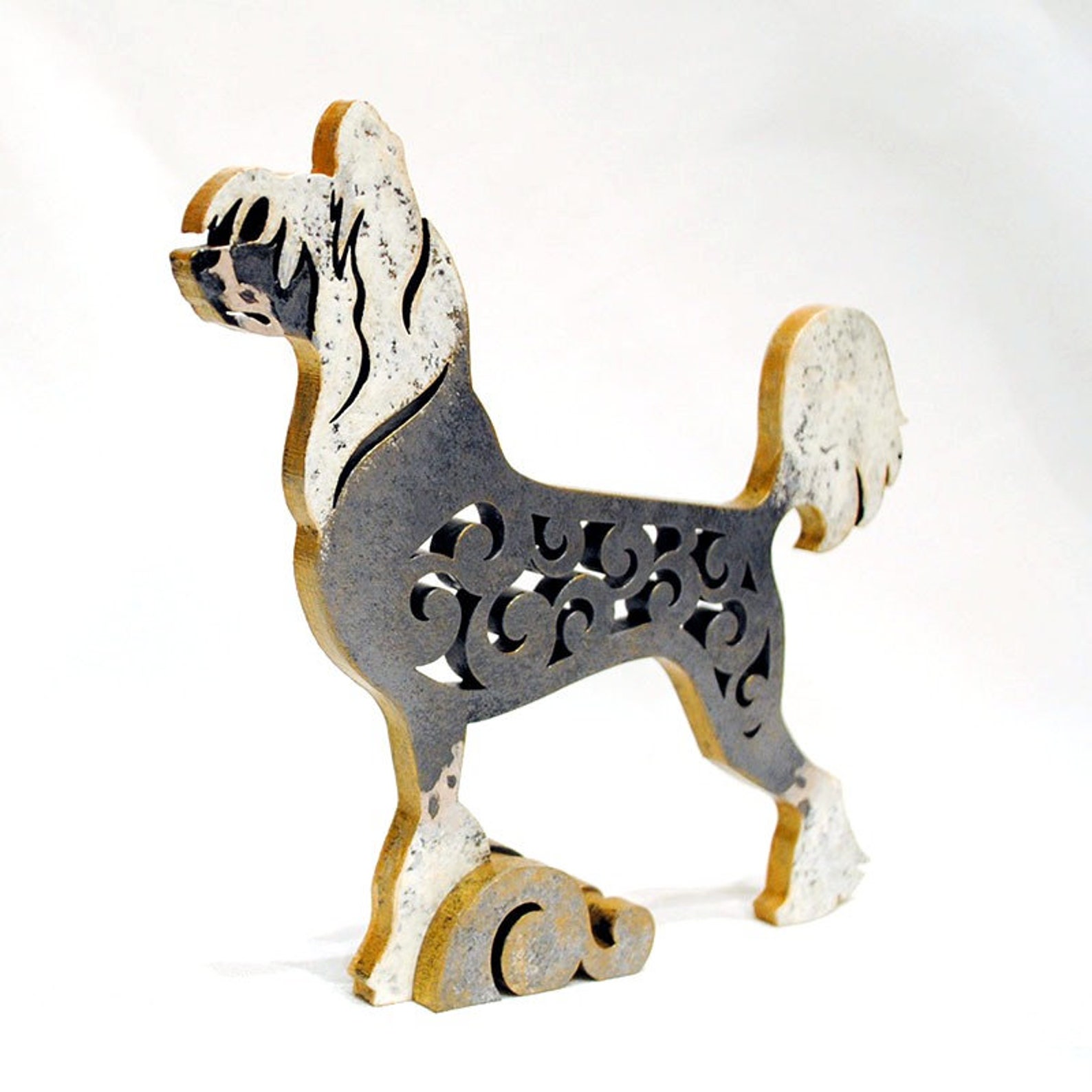 Chinese Crested Dog statue made of wood MDF handpainted Etsy