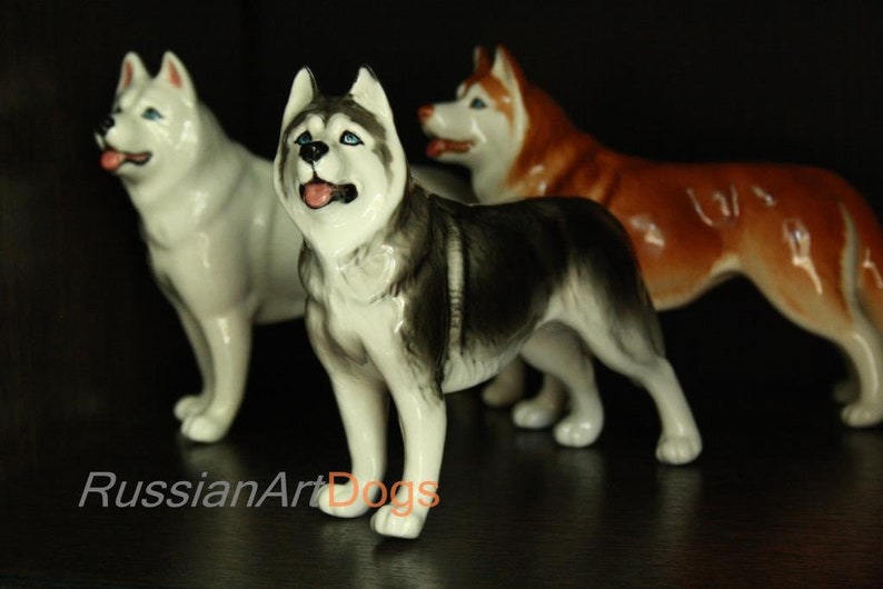 Siberian husky dog porcelain figurine handmade statuette Etsy
