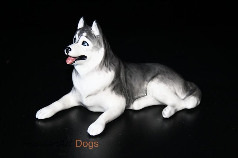 Siberian husky dog porcelain figurine handmade statuette Etsy