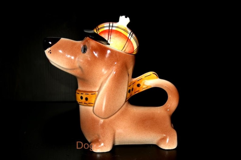 Teapot Dachshund dog porcelain figurine handmade statue