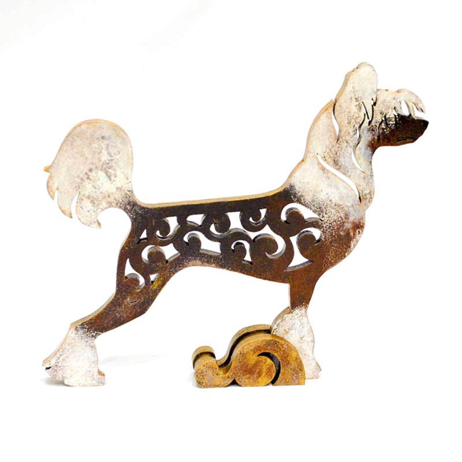 Chinese Crested Dog statue made of wood MDF handpainted Etsy