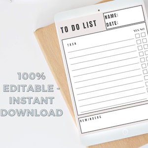 To Do List Printable Canva, Custom ToDo Sheet, Simple Minimalist Worksheet, Instant Download, Personalized Template, Editable, List Lover