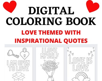 Valentine's Day Coloring Book Download, Digital Print At Home, Love Theme Coloring Book Pages, Kids Valentine Gift, Inspirational Quotes