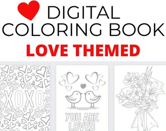 Valentine's Day Coloring Book Download, Digital Download, Print At Home, Love Theme Coloring Book Pages, Kids Valentine Gift, Instant Print