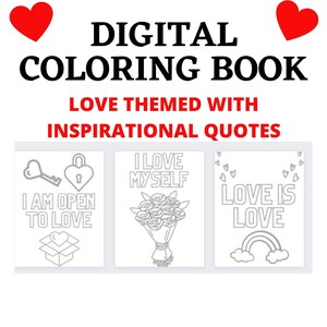 Download del libro da colorare di San Valentino, stampa digitale a casa, pagine di libro da colorare a tema d&#39;amore, regalo di San Valentino per bambini, citazioni ispiratrici