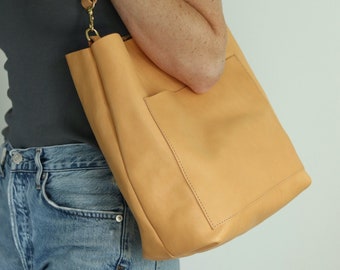 Beige Leather Shoulder Bag | Leather Hobo Bag | Bucket Bag | Minimalist Bag | Handmade Bag | Leather Bag | Personalized Bag