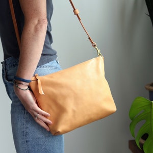 Beige Leather Crossbody Bag: Vegetable Tanned, Personalized