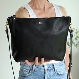 Black Pebbled Leather Crossbody Bag | Leather Shoulder Bag | Personalized Cross Body Purse | Minimalist Leather Bag | Handmade Bag