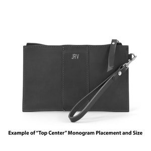 Black Monogrammed Leather Wristlet Clutch // Personalized Bridesmaid Gift // Simple Leather Clutch with Zipper // Women's Leather Wallet image 7