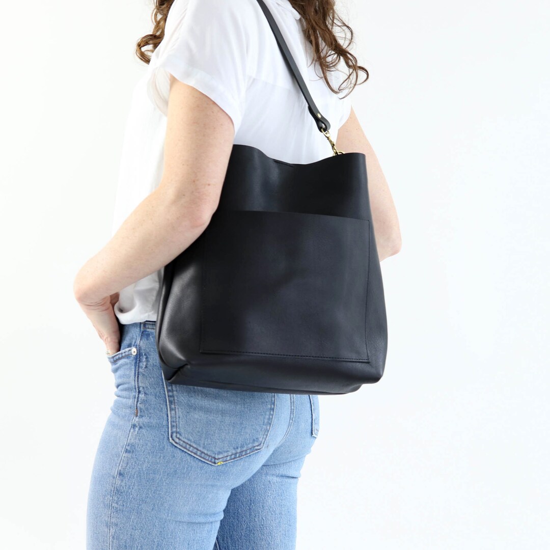 Black Leather Shoulder Bag Leather Hobo Bag Bucket Bag - Etsy