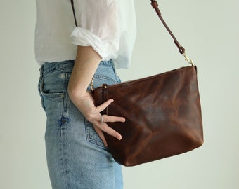 Distressed Dark Brown Leather Crossbody Bag | Vegetable Tanned Leather Bag | Cross Body Bag | Leather Shoulder Bag | Personalized Bag