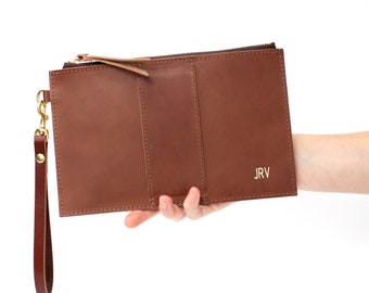 Leather Wristlet Wallet | Minimalist Wallet | Brown Leather Clutch with Zipper | Handmade Leather Wallet for Women | Personalized Clutch