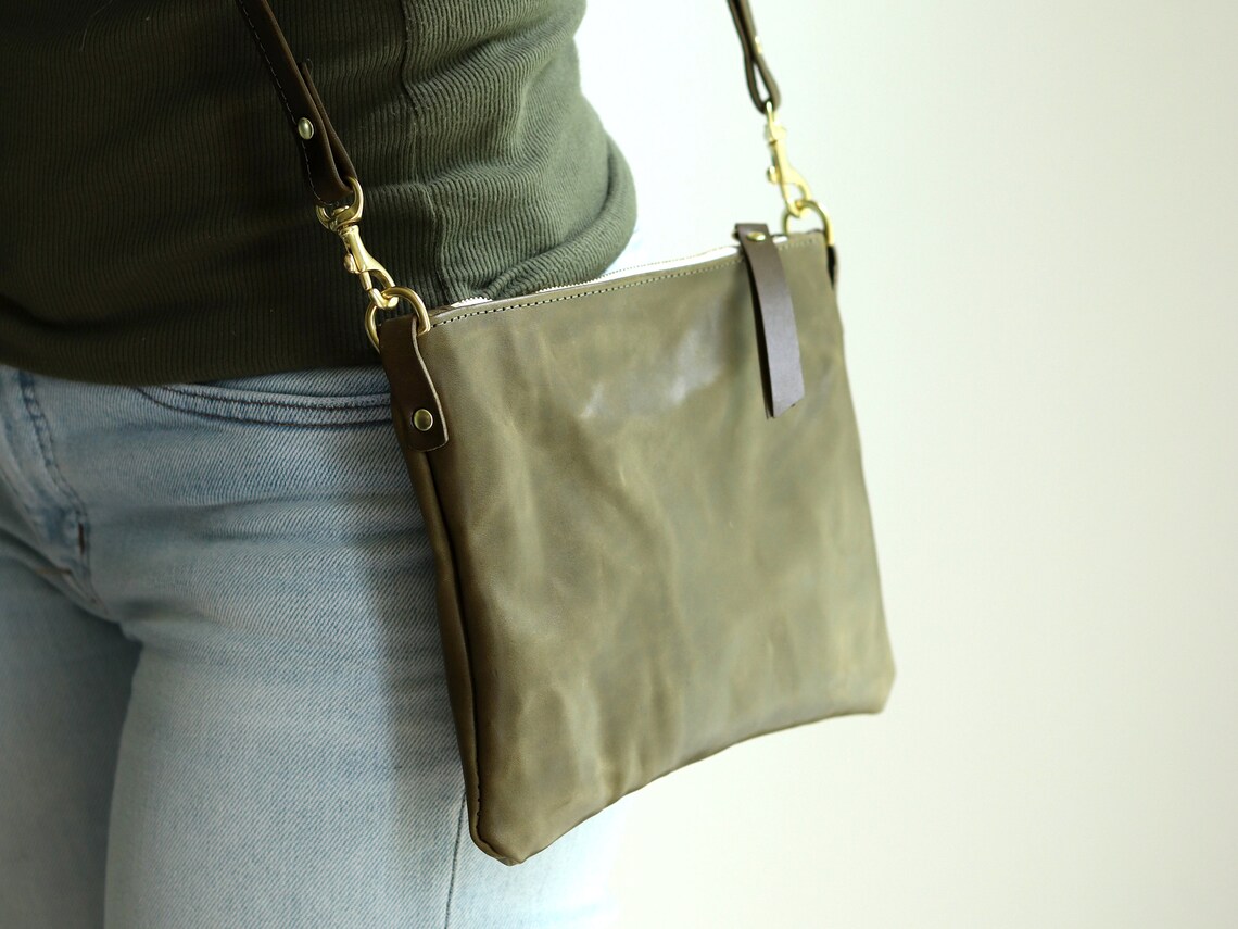 Olive Green Crossbody Leather Bag Small Cross Body Bag Etsy