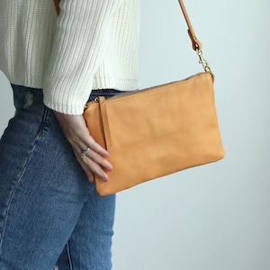 Beige Leather Crossbody Purse | Small Crossbody Bag | Leather Clutch Bag | Personalized Bag | Zipper Pouch | Travel Bag | Bridal Clutch