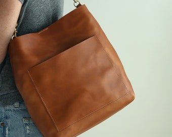 Brown Leather Shoulder Bag | Leather Hobo Bag | Bucket Bag | Minimalist Bag | Handmade Bag | Leather Bag | Personalized Bag