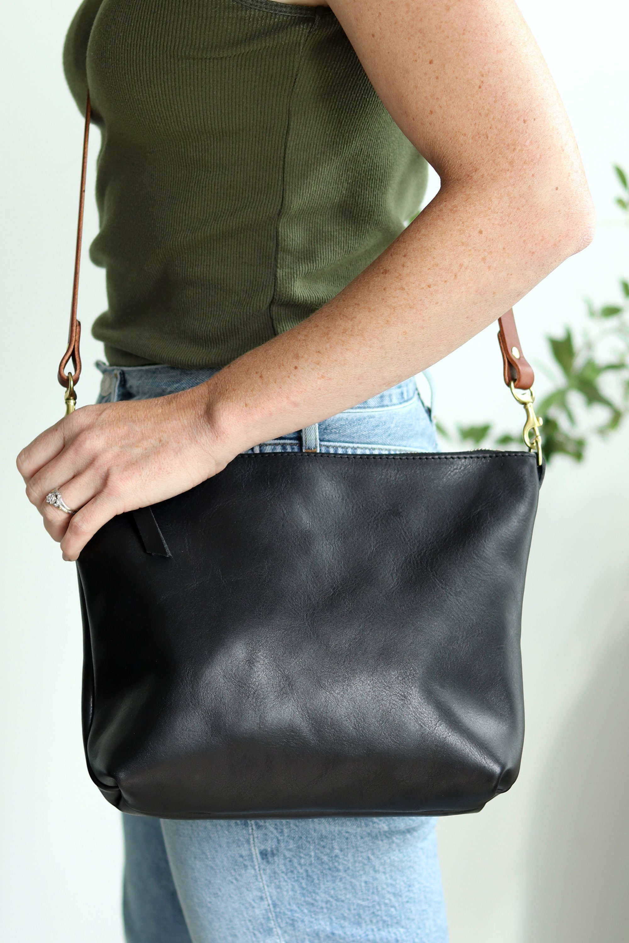 Black Pebbled Leather Crossbody Bag Leather Shoulder Bag Etsy