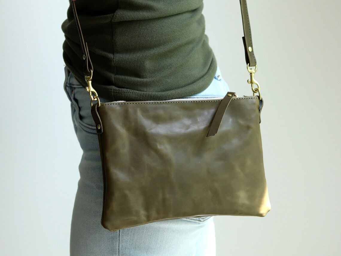 Olive Green Crossbody Leather Bag Small Cross Body Bag Etsy