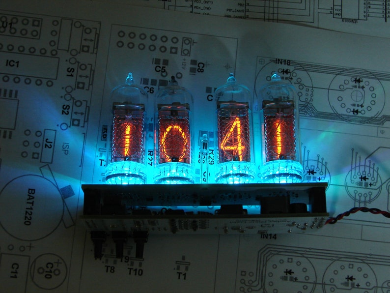 Nixie tube clock kit 2.3 IN-14 Tubes and multicolor RGB backlight in wood box image 4