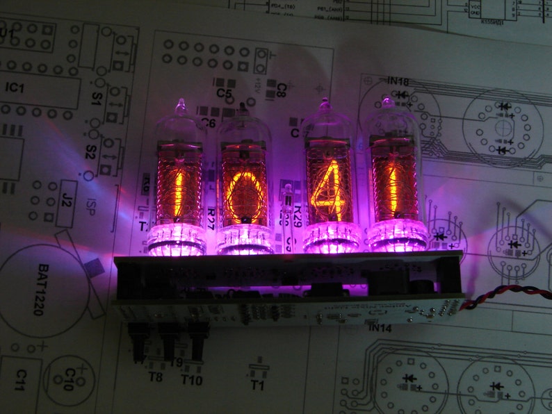 Nixie tube clock kit 2.3 IN-14 Tubes and multicolor RGB backlight in wood box image 5