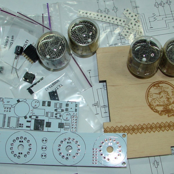 Nixie tube clock kit 2.3 with IN-4 Tubes in wood box