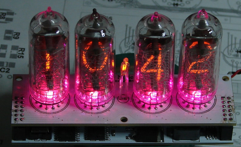 Nixie tube clock kit 2.3 IN-14 Tubes, RGB backlight, with DIY alder wood case image 5