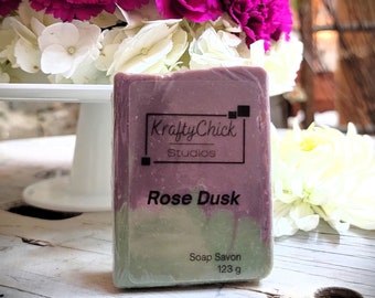 Rose Dusk artisan handmade soap. Skin loving bar soap. Great handmade gift for her. Self care gift. Palm free soap