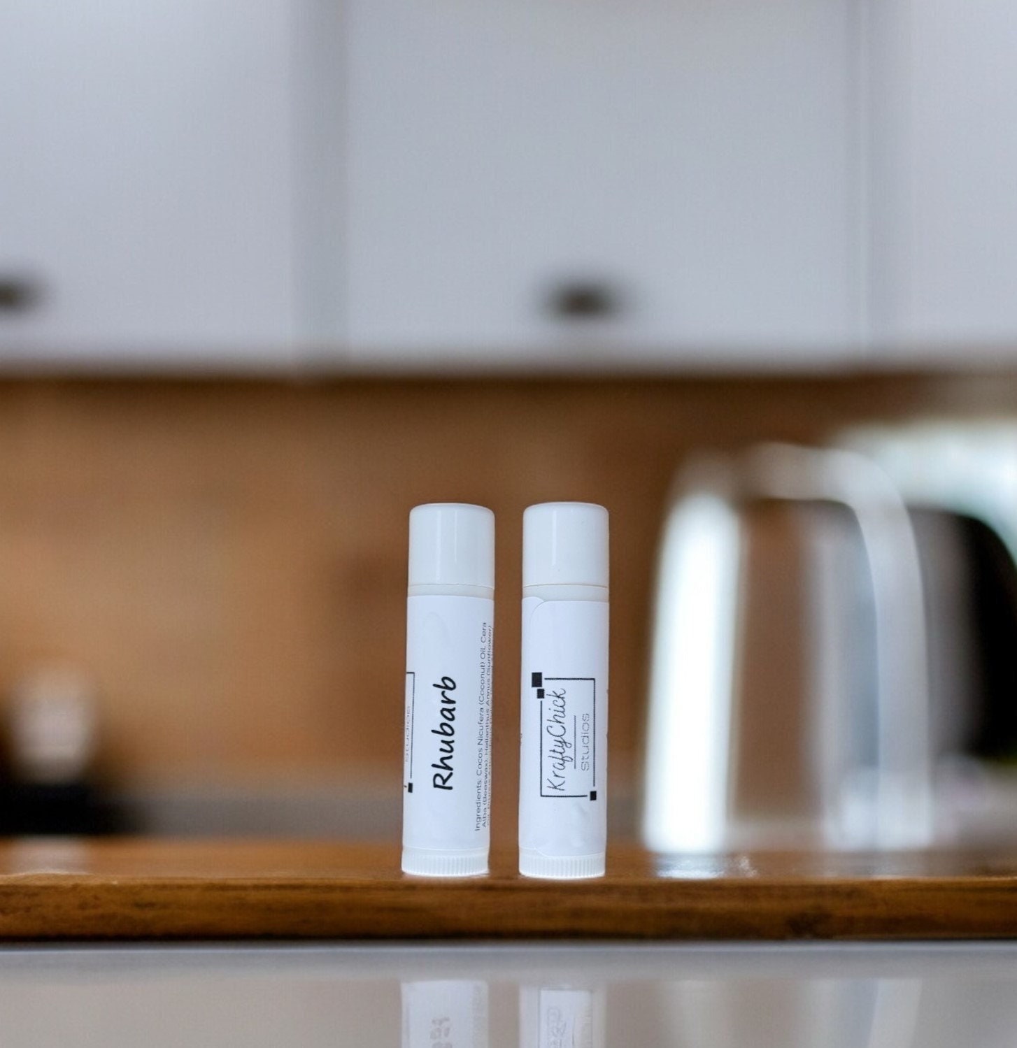 Rhubarb lip balm. This handmade lip balm provides nourishing ingredients to your lips to help keep them soft all year long.
