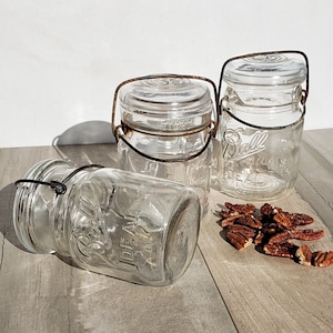 Zestaw Vintage/3 PINT Przezroczysty pojemnik do przechowywania ze szklaną pokrywką/1930 Ball Canning-Mason Jar/Słoiki do przechowywania żywności w kuchni/Pojemniki do organizacji spiżarni