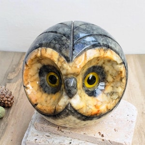 Vintage Italian Calacatta Marble Owl Paperweight-Book Ends/Handcrafted/Owl Collectible-Office Decor/Home & Living/Unique Gift~FREE Shipping
