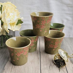 Set/5 Vintage Traditional Japanese Tea Cups/No Handle/Flare-Yunomi/Glazed Ceramic-Made in Japan/Home-Living-Teaware/Gifts for Tea Lover