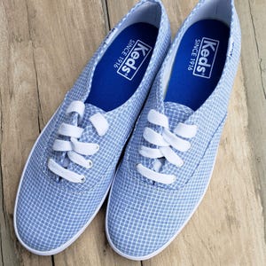 KEDS Blue & White Checkered Canvas Sneakers/Women&#39;s Size 6.5/Low Top Lace Up/Rubber Sole/Ladies&#39;-Youth-Teens Canvas Shoes/FREE Shipping