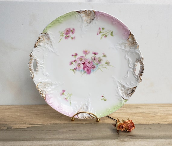 Plateau Ovale Antique Allemand BMF - Porcelaine Et Argent, Vers 1900 - Guirlande De Roses