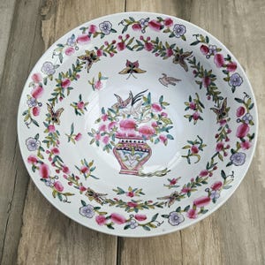 Vintage Large Famille Rose Porcelain Bowl/Butterflies and Peonies Motif/Centerpiece/Chinoiserie-Asian Decor/Home & Living/FREE Shipping