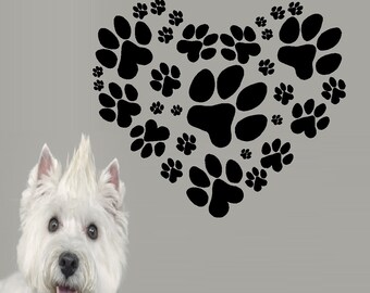 Heart paw prints: wall or window decal