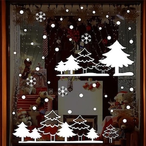 Christmas Snow Tree Village~ Wall or window Decal 27&quot; x 25&quot;