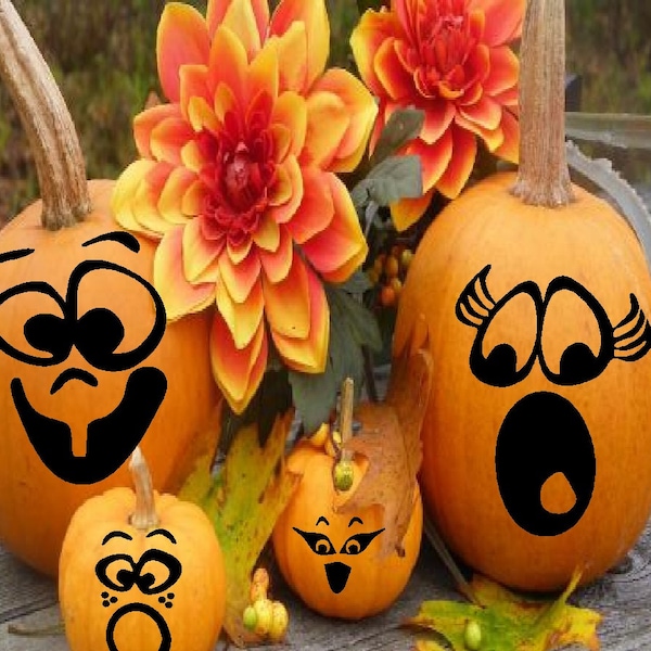 Pumpkin Faces Qty 12 faces   -   Wall, Door, Pumpkin or Window Decal