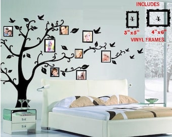 Family Picture Tree ~  with 8 Vinyl Fames #3 (in Position as shown 45" x 64") ~ WALL DECAL