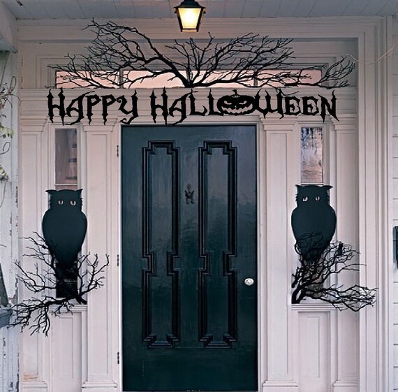 Happy Halloween #2 - or Owls with Branches Wall or Window Decal