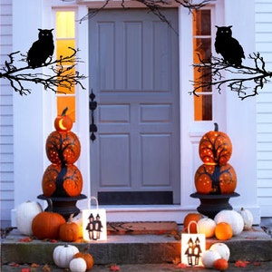 Happy Halloween #2 - or Owls with Branches Wall or Window Decal image 4