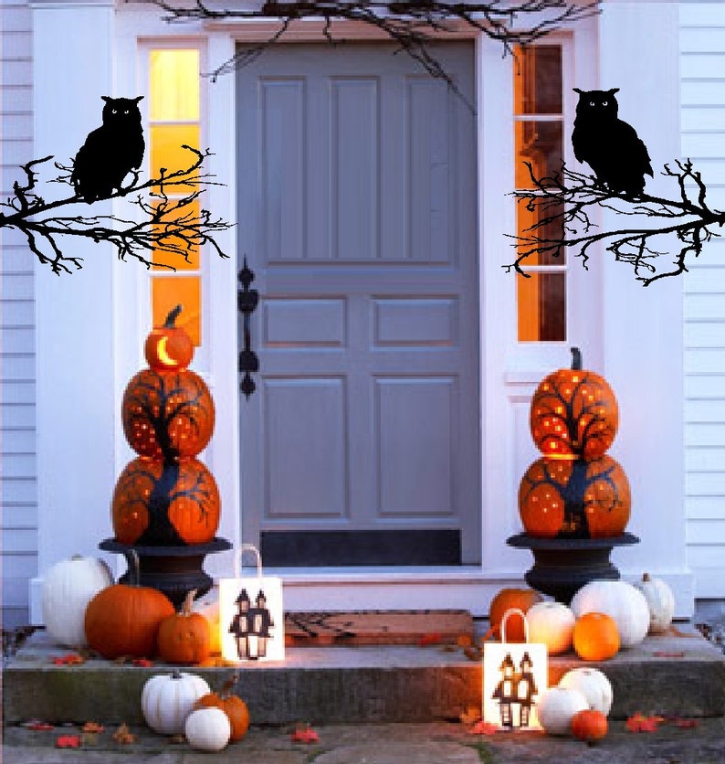 Happy Halloween #2 - or Owls with Branches Wall or Window Decal image 4