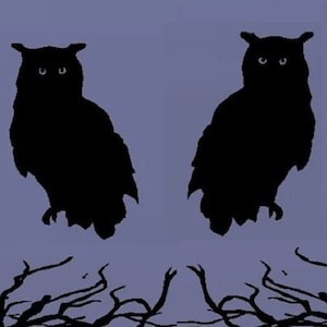 Happy Halloween #2 - or Owls with Branches Wall or Window Decal 2 Owls~ 10" x 17" ea