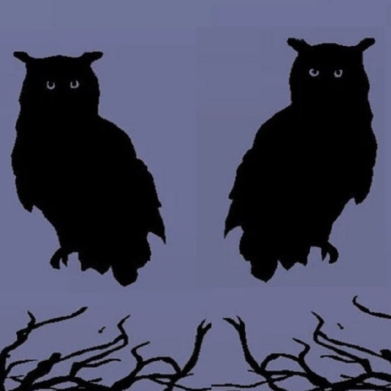 Happy Halloween #2 - or Owls with Branches Wall or Window Decal 2 Owls~ 10" x 17" ea