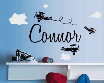 Planes with (Custom) Name, and White Clouds ~ Wall Decal