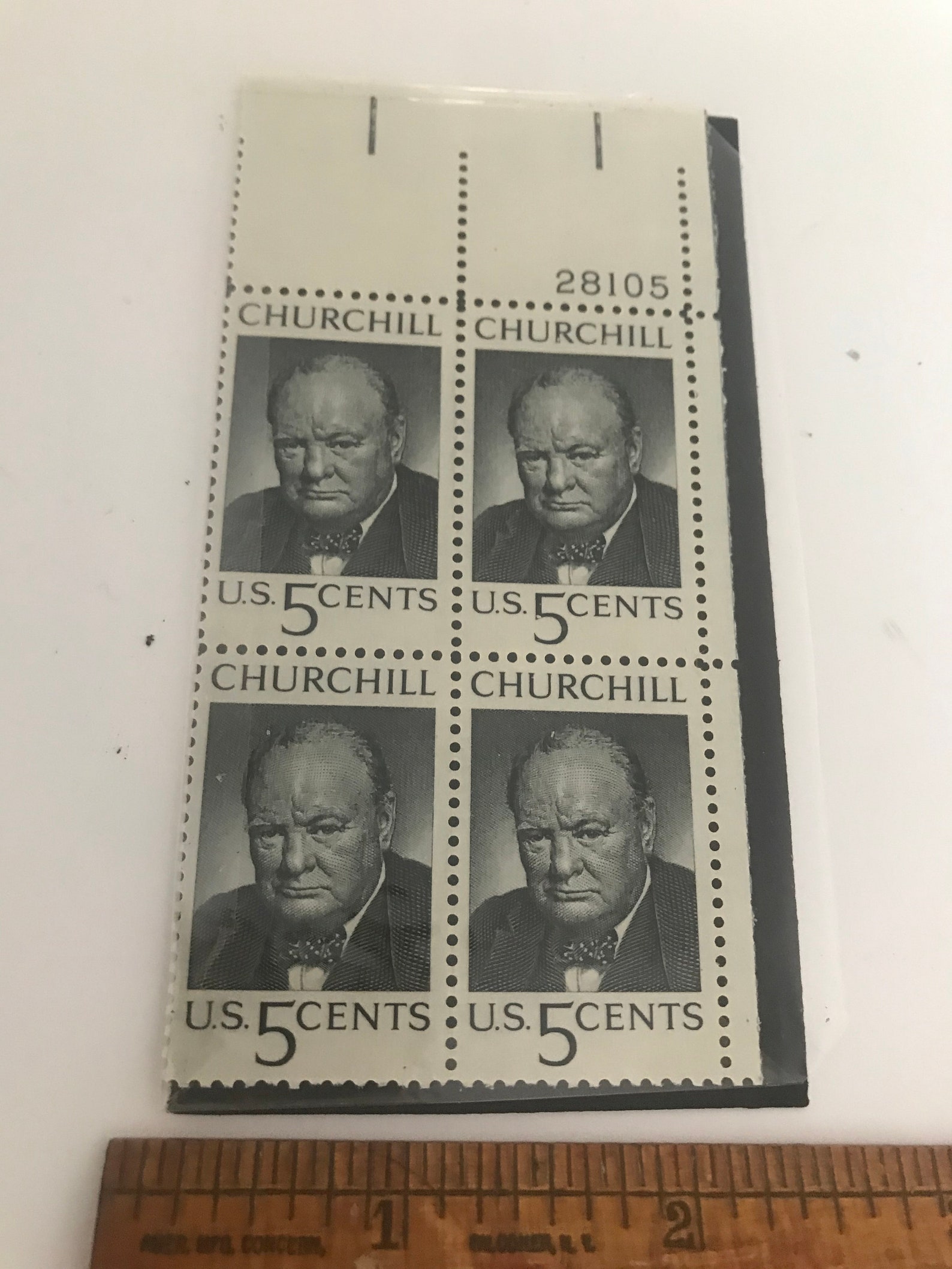Vintage CHURCHILL 5 Cent US Postal Stamp Four Block | Etsy