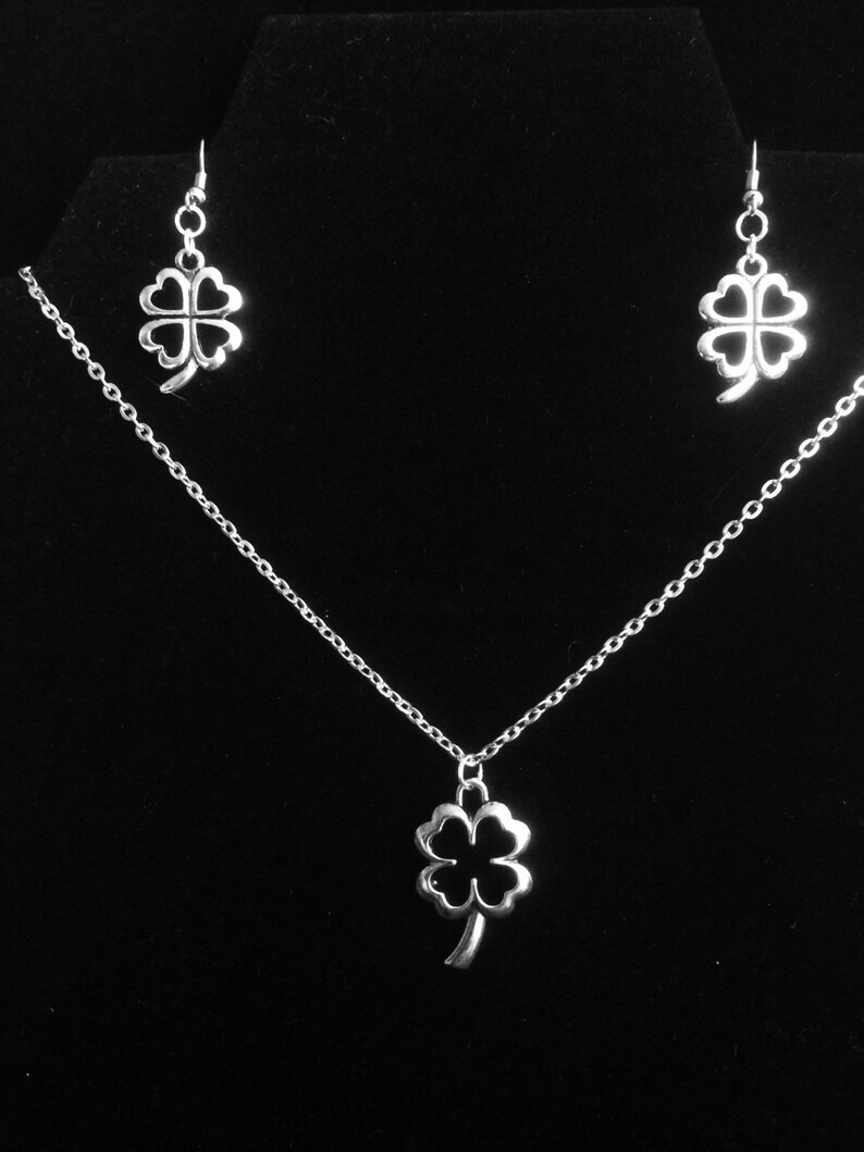 lucky horseshoe earrings Silver shamrock necklace Lucky horseshoe necklace bronze shamrock necklace /& earrings silver shamrock earrings
